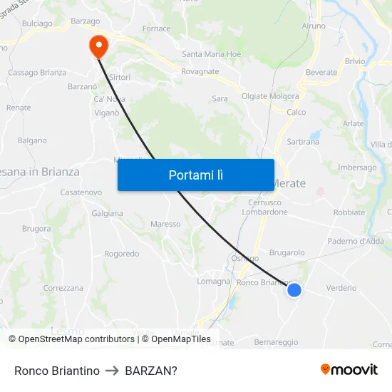 Ronco Briantino to BARZAN? map