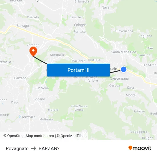 Rovagnate to BARZAN? map