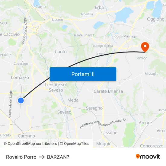 Rovello Porro to BARZAN? map