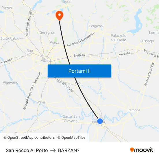 San Rocco Al Porto to BARZAN? map