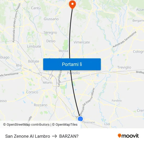 San Zenone Al Lambro to BARZAN? map