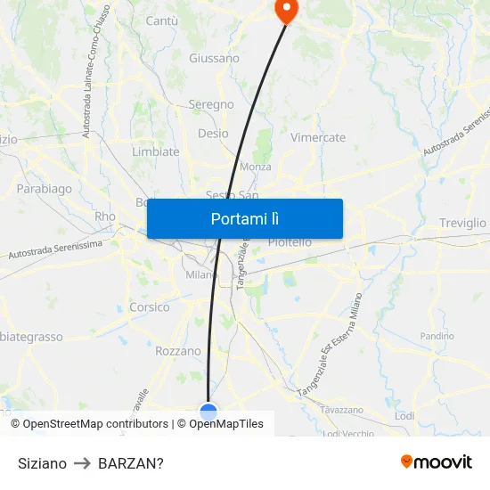 Siziano to BARZAN? map