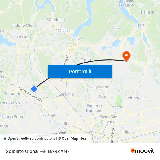 Solbiate Olona to BARZAN? map