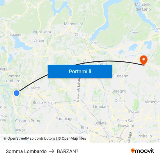 Somma Lombardo to BARZAN? map