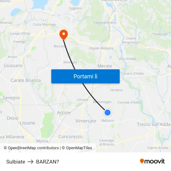 Sulbiate to BARZAN? map
