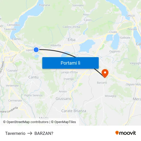 Tavernerio to BARZAN? map