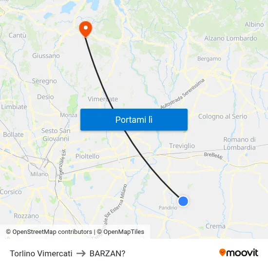 Torlino Vimercati to BARZAN? map