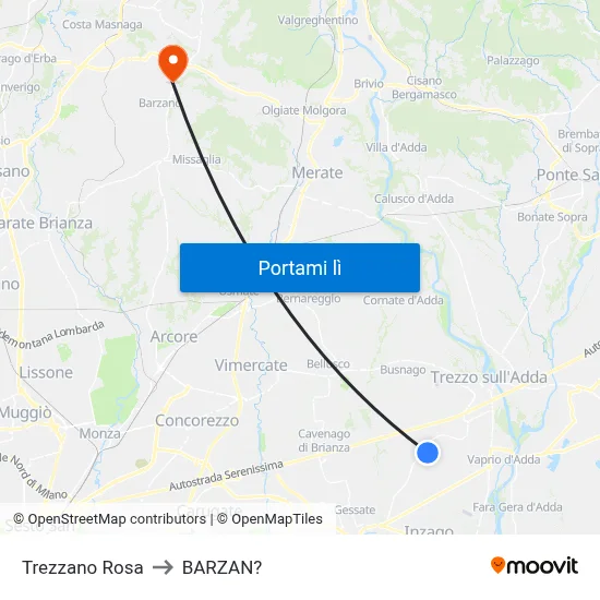 Trezzano Rosa to BARZAN? map