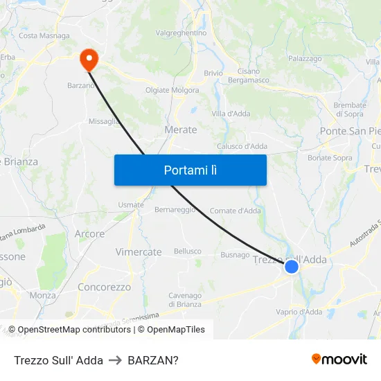Trezzo Sull' Adda to BARZAN? map