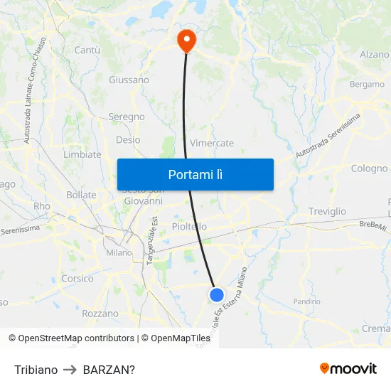 Tribiano to BARZAN? map