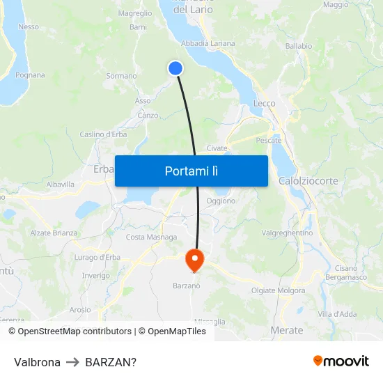 Valbrona to BARZAN? map