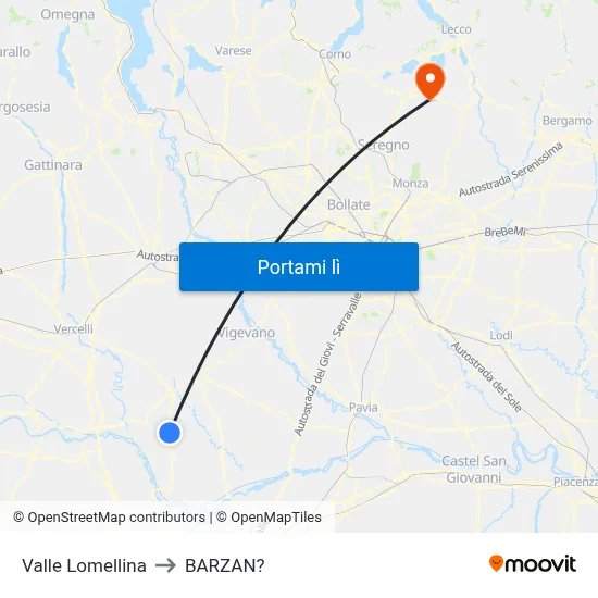 Valle Lomellina to BARZAN? map