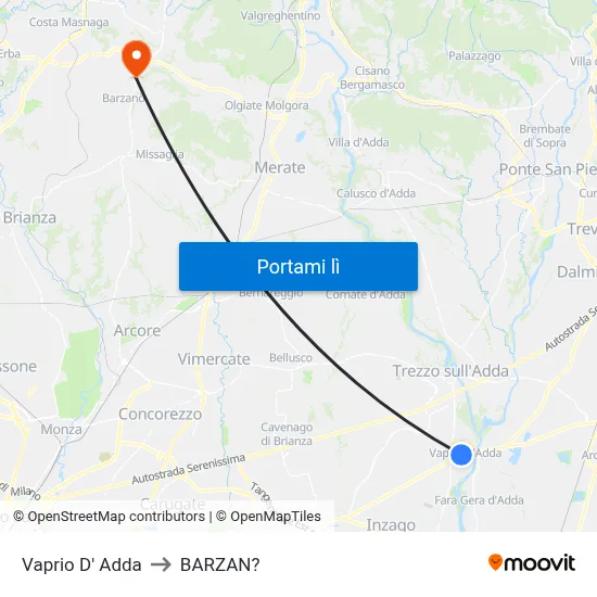 Vaprio D' Adda to BARZAN? map