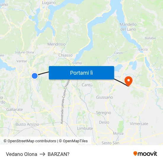 Vedano Olona to BARZAN? map