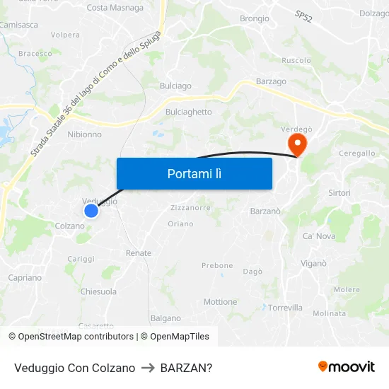 Veduggio Con Colzano to BARZAN? map