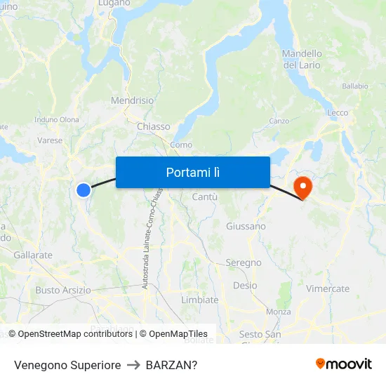 Venegono Superiore to BARZAN? map