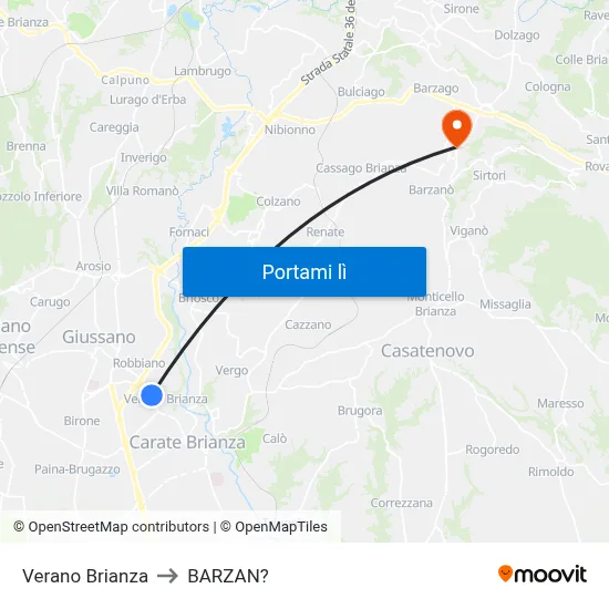 Verano Brianza to BARZAN? map