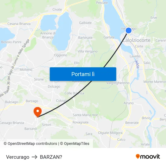 Vercurago to BARZAN? map