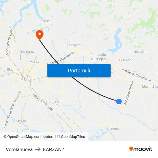 Verolanuova to BARZAN? map