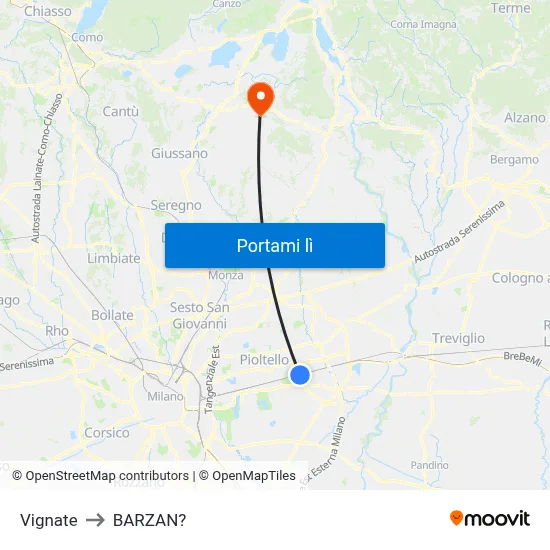Vignate to BARZAN? map