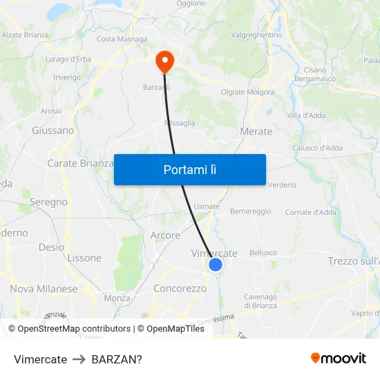 Vimercate to BARZAN? map