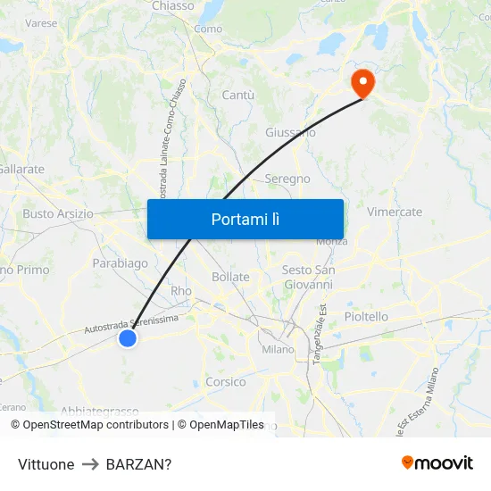 Vittuone to BARZAN? map