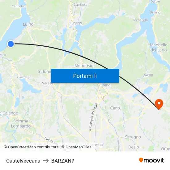 Castelveccana to BARZAN? map