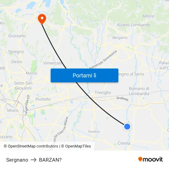Sergnano to BARZAN? map