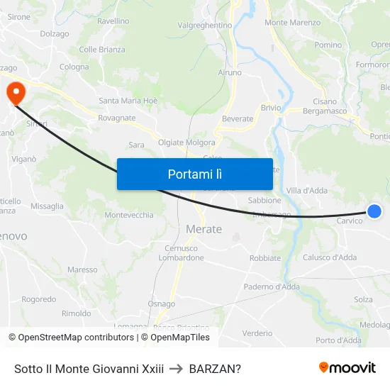 Sotto Il Monte Giovanni Xxiii to BARZAN? map