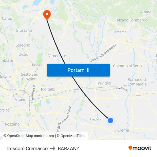 Trescore Cremasco to BARZAN? map