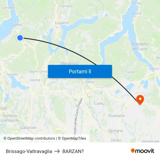 Brissago-Valtravaglia to BARZAN? map