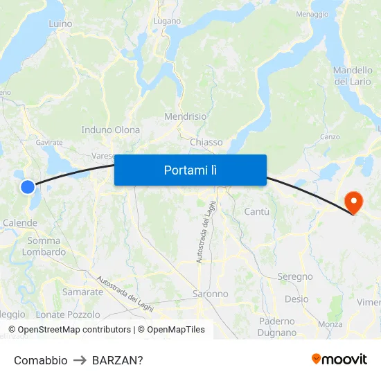 Comabbio to BARZAN? map