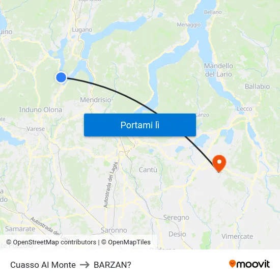 Cuasso Al Monte to BARZAN? map