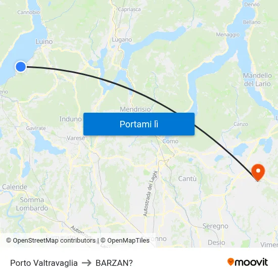 Porto Valtravaglia to BARZAN? map