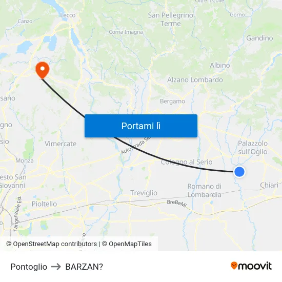 Pontoglio to BARZAN? map