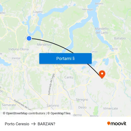 Porto Ceresio to BARZAN? map