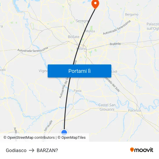 Godiasco to BARZAN? map