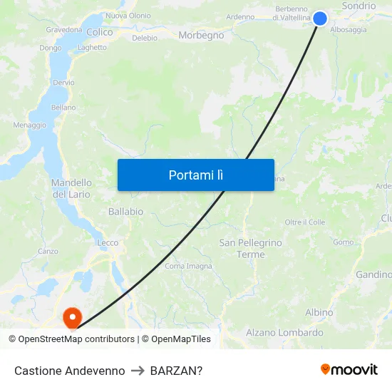 Castione Andevenno to BARZAN? map