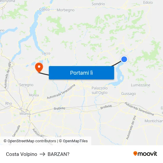 Costa Volpino to BARZAN? map