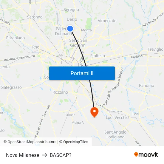 Nova Milanese to BASCAP? map