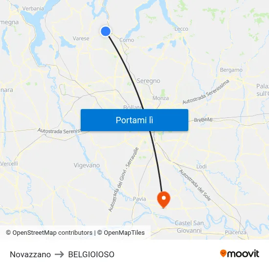 Novazzano to BELGIOIOSO map