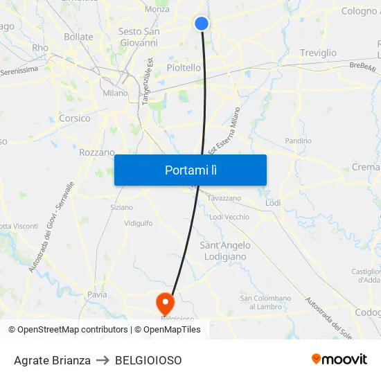Agrate Brianza to BELGIOIOSO map