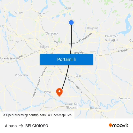 Airuno to BELGIOIOSO map