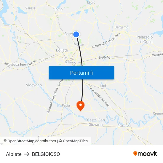 Albiate to BELGIOIOSO map