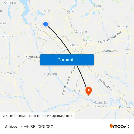 Albizzate to BELGIOIOSO map