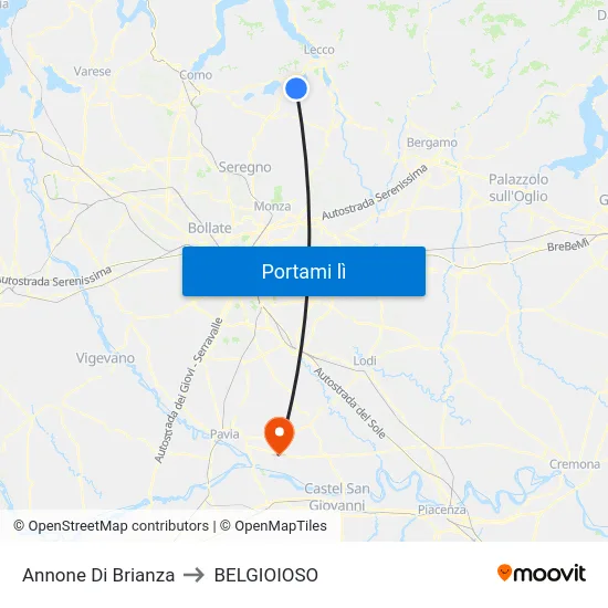 Annone Di Brianza to BELGIOIOSO map