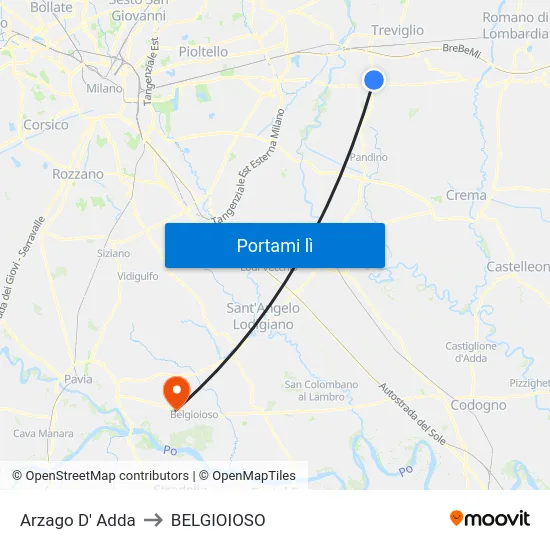 Arzago D' Adda to BELGIOIOSO map