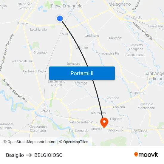 Basiglio to BELGIOIOSO map