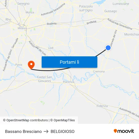 Bassano Bresciano to BELGIOIOSO map