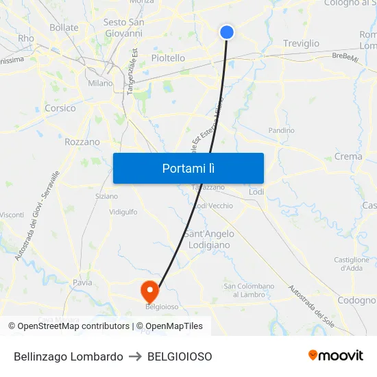 Bellinzago Lombardo to BELGIOIOSO map